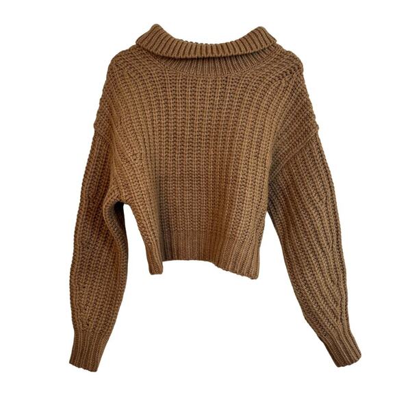 Banana Republic Italian Merino Cropped Sweater Size XS Camel Chunky Knit Funnel - Picture 4 of 13